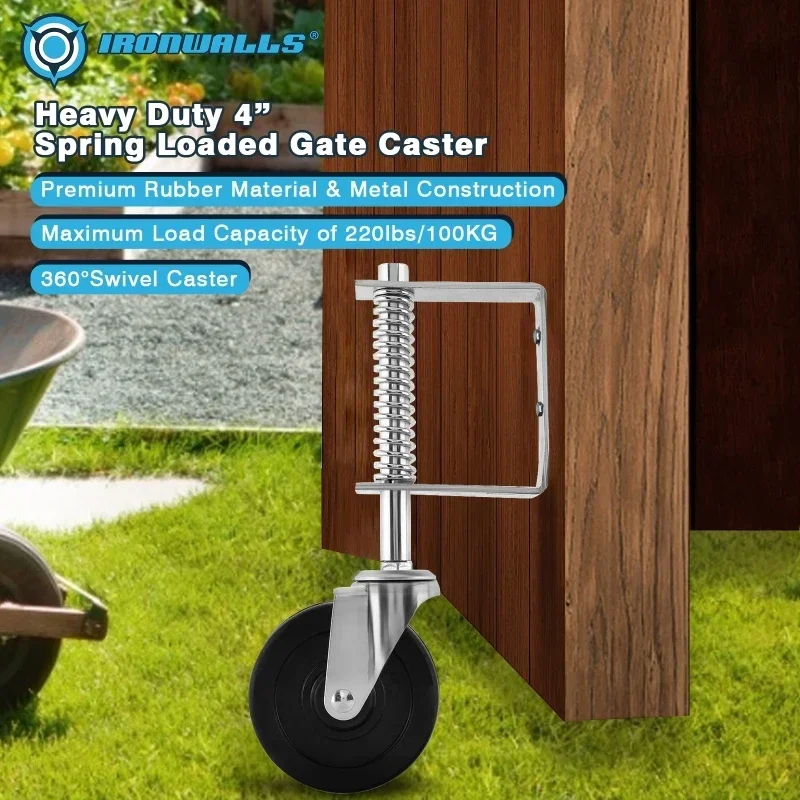 4 inch Rubber Universal Gate Casters Spring Damping Wheel Rubber Industrial Heavy-duty 220lbs Load-bearing Solid Caster