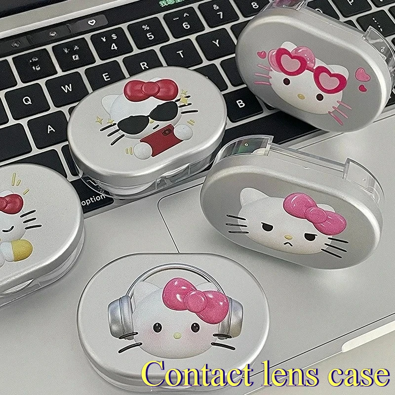 

Новая портативная дорожная коробка для контактных линз Hello Kitty в стиле аниме, компактный контейнер для хранения линз с изображением котика KT, подарки для мальчиков и девочек 2026
