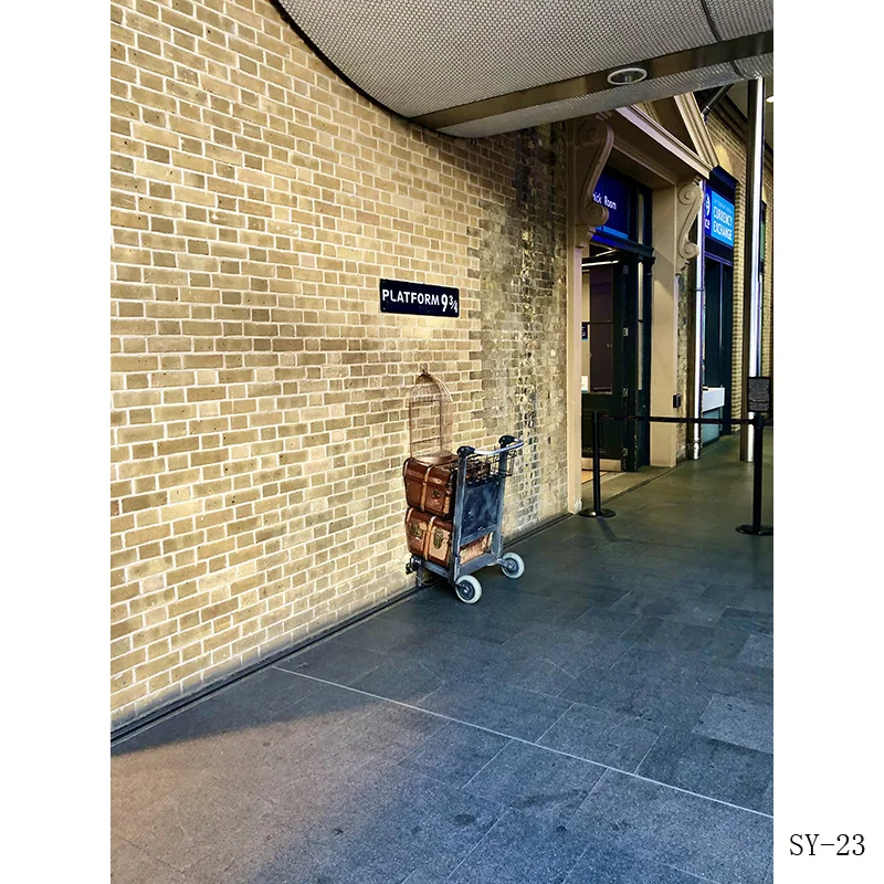 

SHUOZHIKE Art Fabric Heaven Brick Wall Photography Backdrop Platform 9 3/4 railway Station Photo Studio Background SS-95