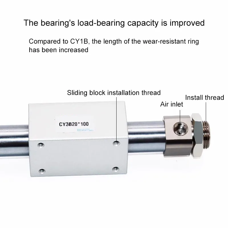 CY3B10 15 20 25 32 40 50 63 Magnetically Coupled Rodless Cylinder Stroke 50 100 150 200 250 300 350 400 500 600 700 800