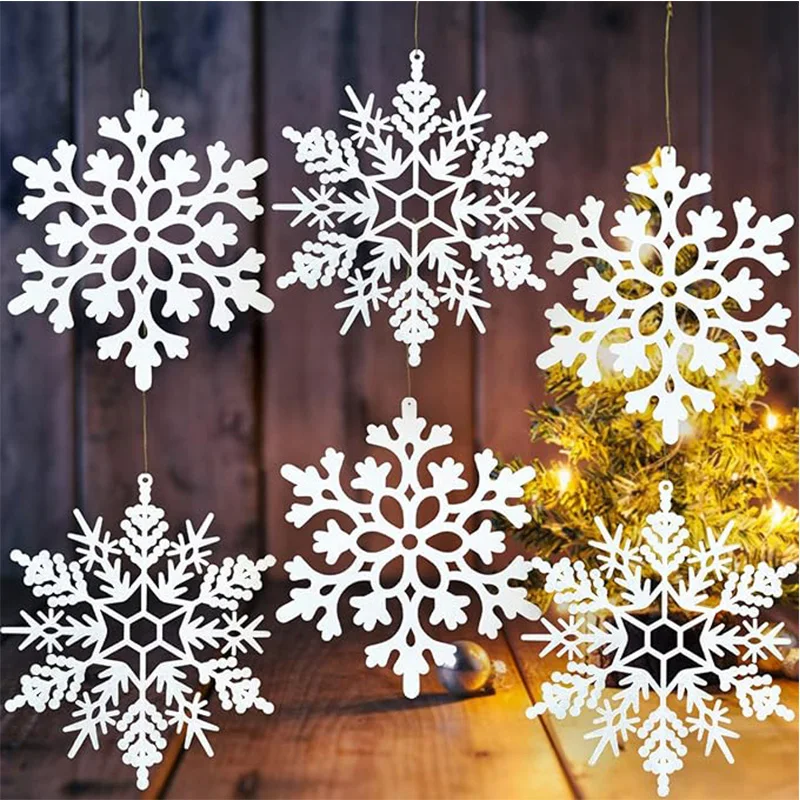 

12Pcs/set Glitter Raw Pulp Plastics Paper Snowflake Ornaments Christmas Venue Decor Xmas Tree Pendant Home New Year Decor