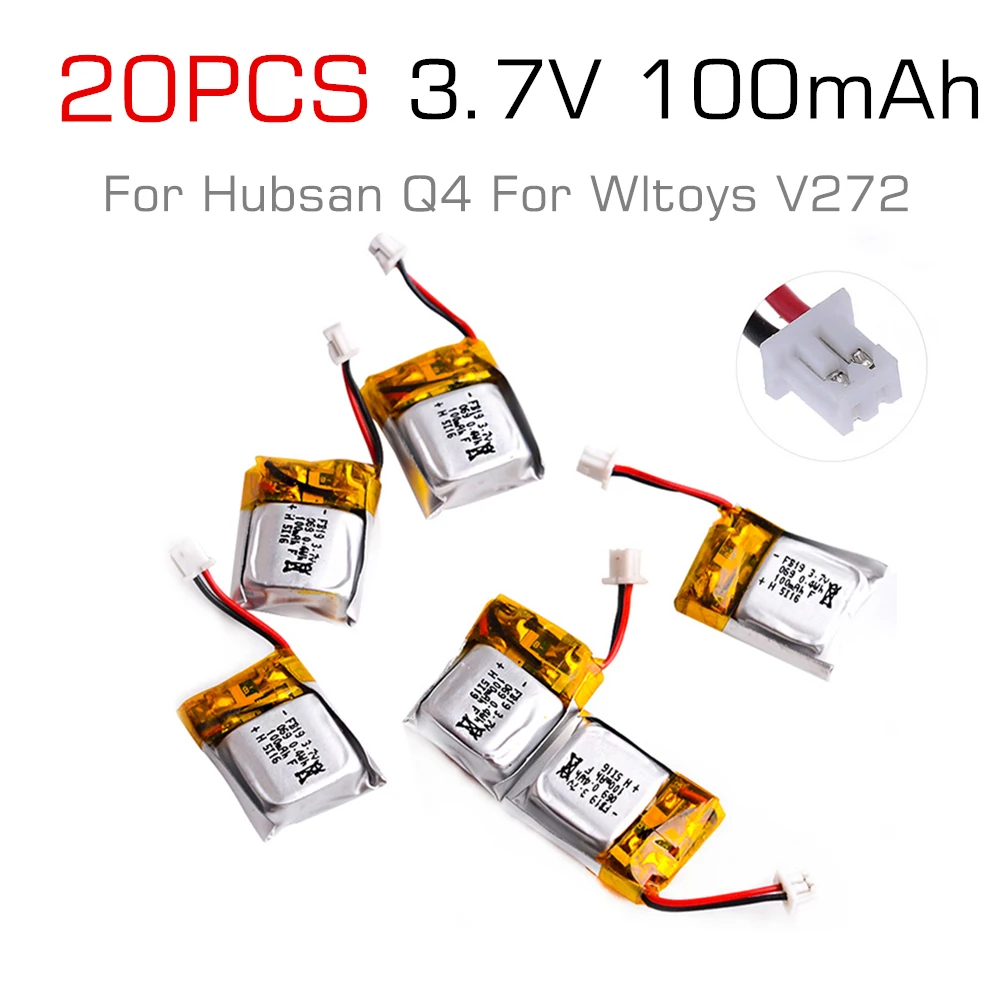 20pcs/lot 3.7V 100mAh lipo Battery for Wltoys V272 FQ777-124 for Hubsan Q4 Mini RC Quadcopter Drone