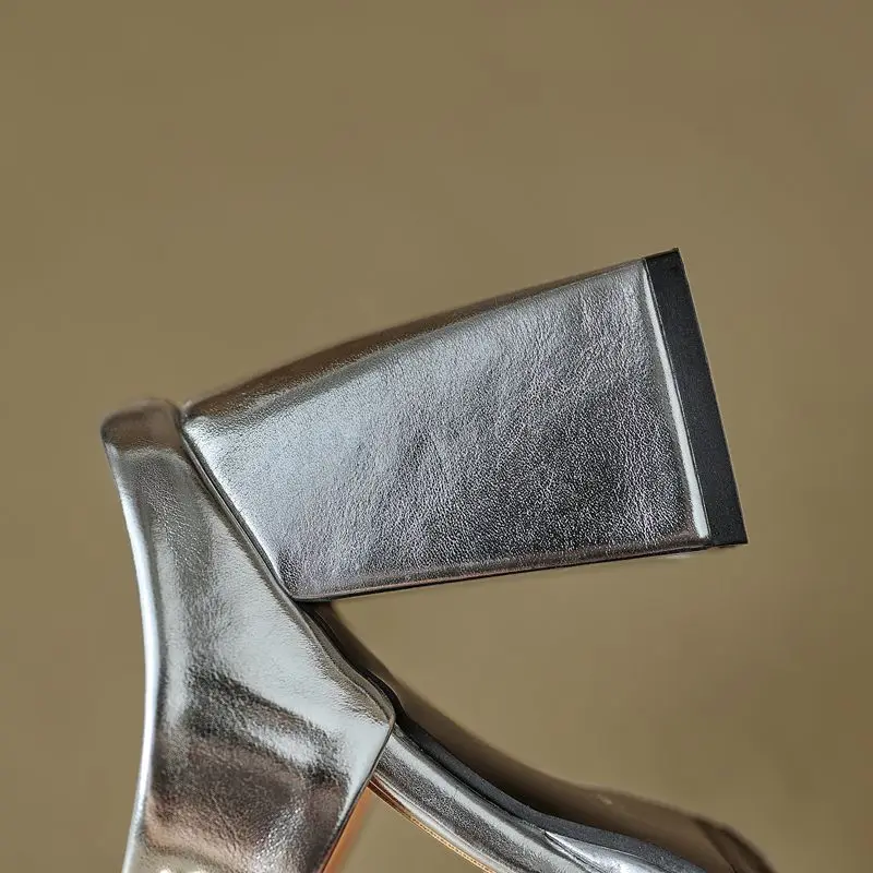 ORCHA LISA Silver Women Sandals Square Toe 9cm Chunky Heel Slip On Mules Flower Plus Size 43 44 45 46 Sexy Daily Shoes Footwear - view 6