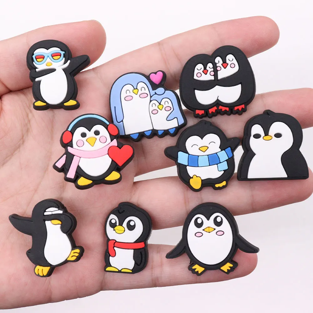 Sapato de PVC Encantos para Crianças, Acessórios Cachecol Pinguim Bonito, Sandálias Ornamentos, Presente DIY, Boa Qualidade, 1 a 9Pcs