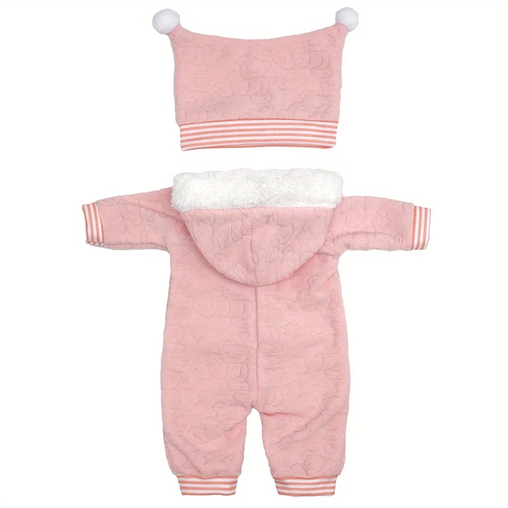 1 set of Girl doll clothes suitable for 16-inch dolls (product does not include doll and shoes) Pink bear hooded jumpsuit + hat