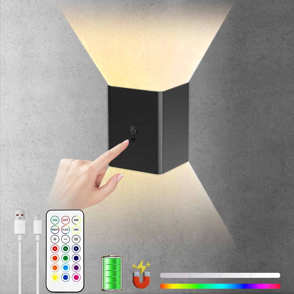 Obrázek 7: 2ks RGB bezdrátový LED zeď lampa nahoře a shodit zeď val 4000mah dobíjecí chytrý s stepless dimming&memory funkce halové