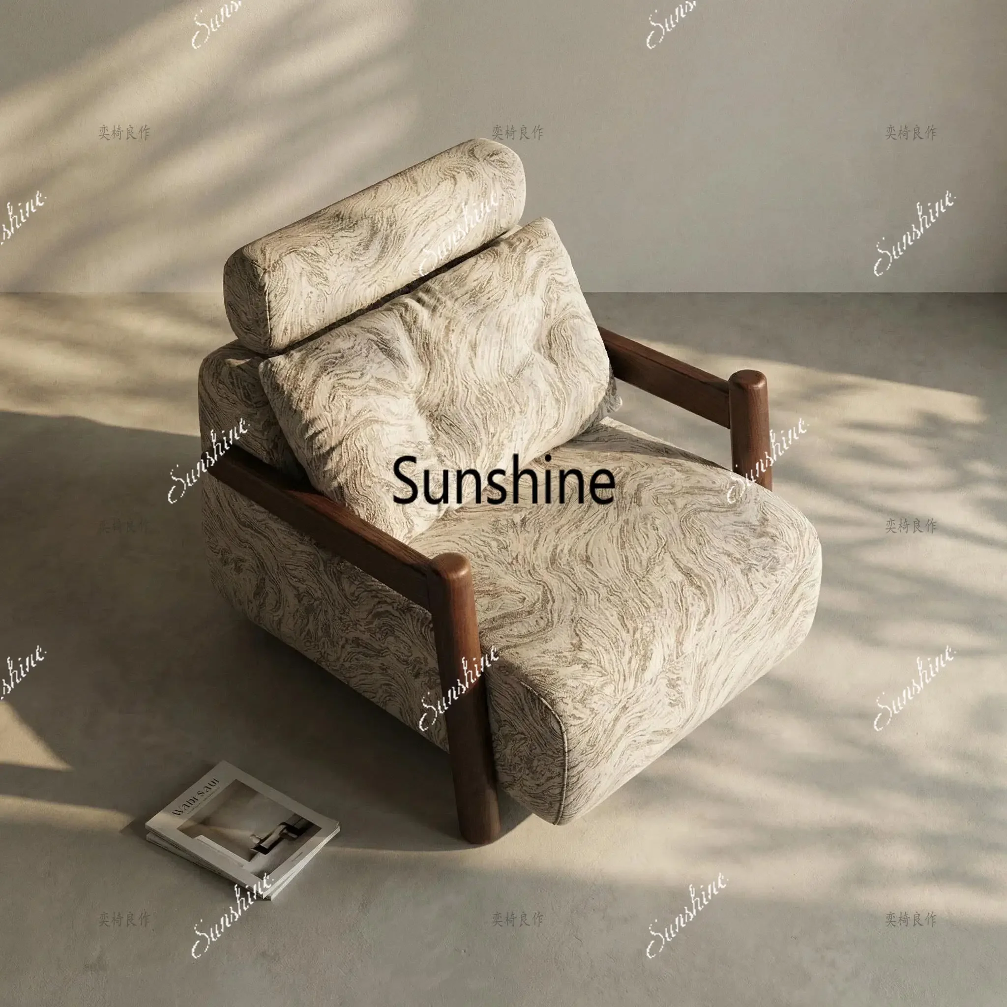 

YMedieval solid wood leisure chair jacquard single design rest sitting sofa