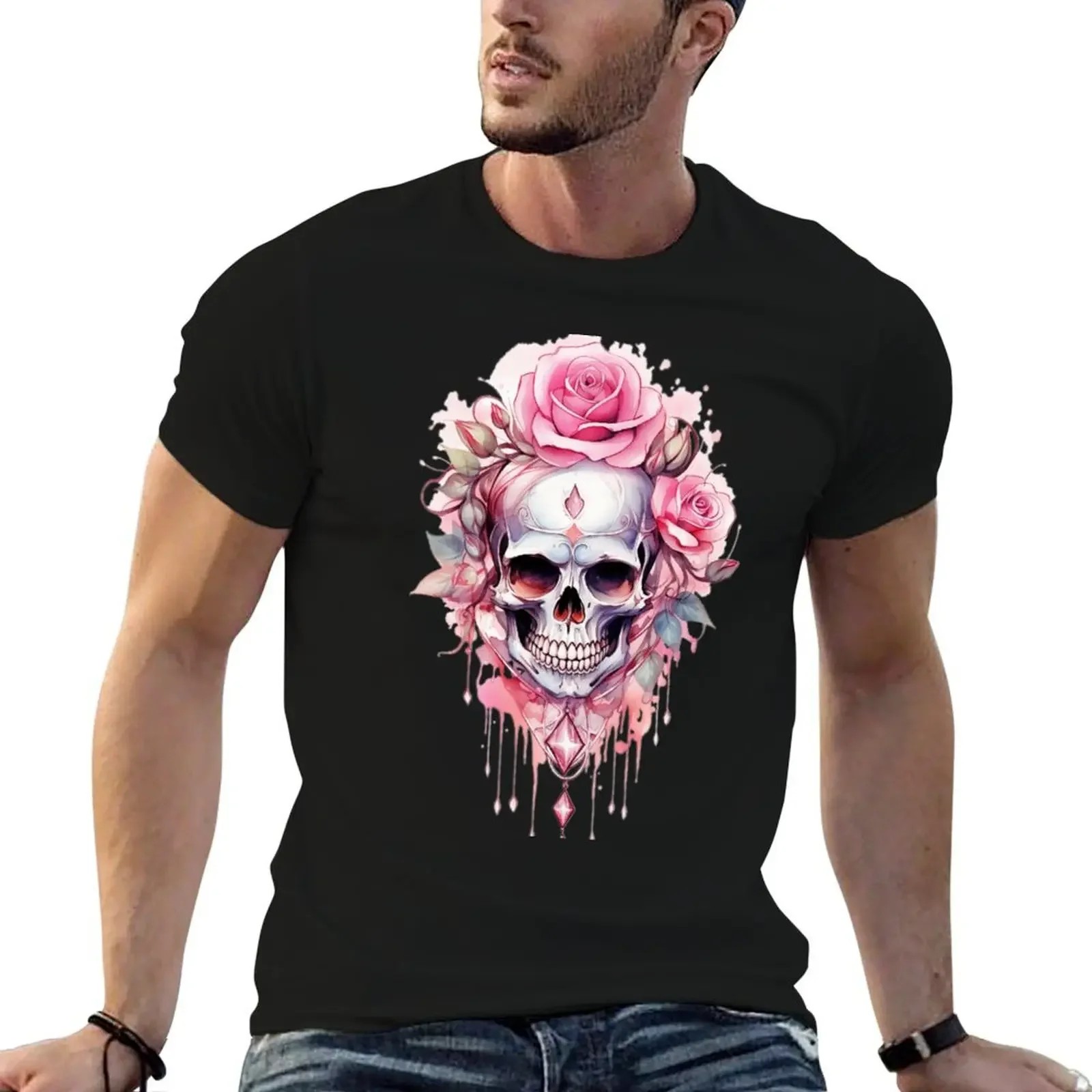 

skull diamond and roses T-Shirt basketball graphic tees man t shirt designer t shirt men