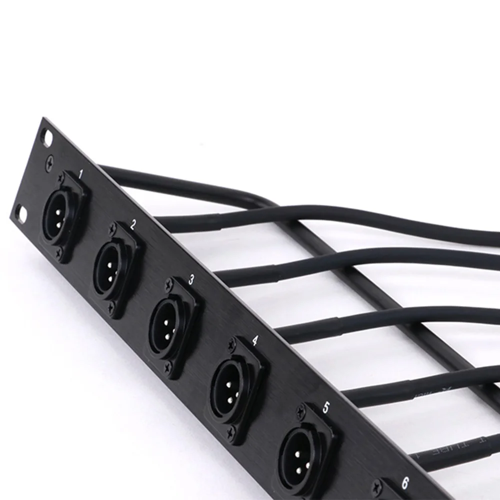 1pc Customized 8-Way 1U Cabinet XLR Audio Jumper Rack,8-Hole Panel Mount 3Pin XLR Male Socket+Audio Shielded Cable-Free Welding