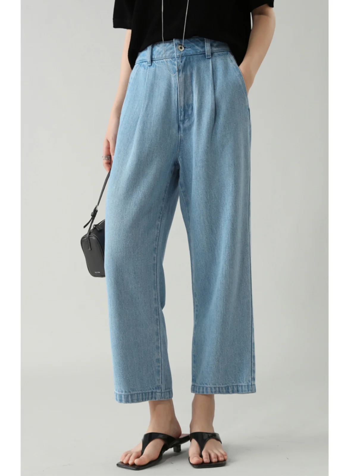 

FANLE STUDIOS Summer Heavyweight R Selv Cool Air Feeling High Waist Wide Leg Loose Jeans Women's Premium Faion