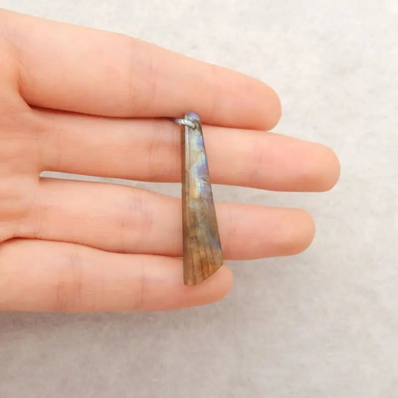 Natural Labradorite Trapezoid Pendant Iridescent Gemstone Multicolor Flash 37x10x4mm 2.1g for Edgy Artisanal Jewelry