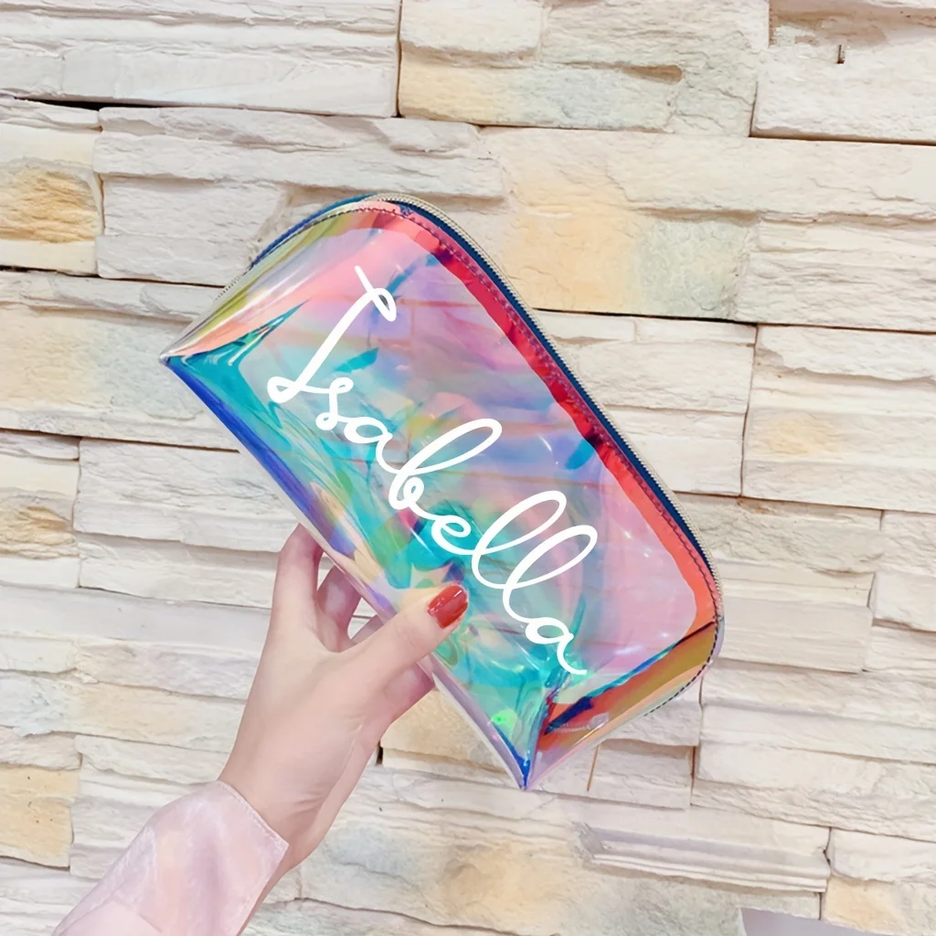 1pc Personalized Women's Name Makeup Bag - Custom Cosmetic Case with Name/Initials/Date, Plastic Beauty Suitable for Bridesmaid,