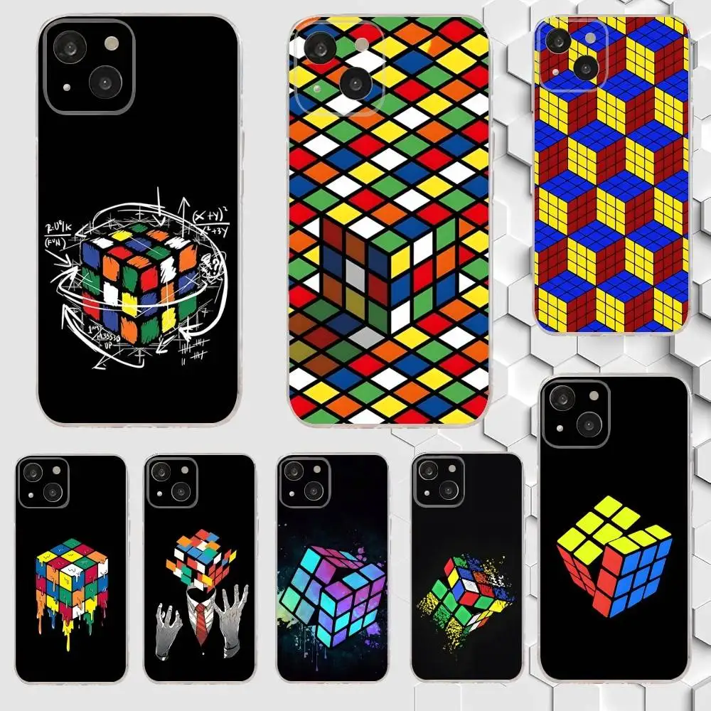 

R-Rubiks Cube Phone Case For iPhone 16,15,14,13,12,11 Plus,Pro,Max,XR,XS,X,7,8 Plus,SE,Mini Transparent Silicone Soft