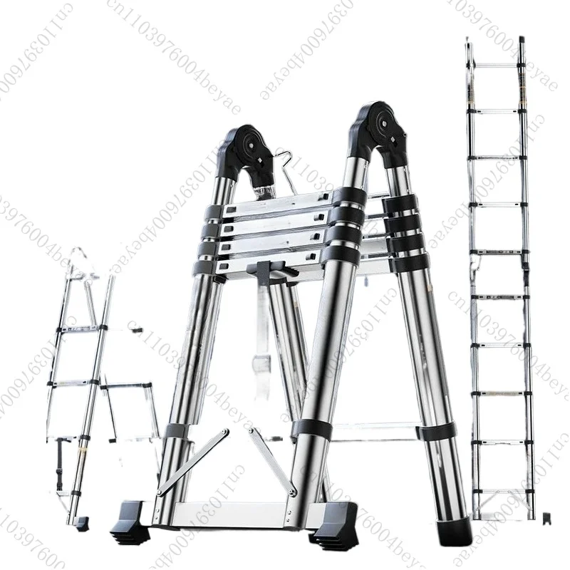 High Quality Thickening Aluminium Alloy Herringbone Ladder Portable Household 9+9 Steps Telescopic Ladders (2.65M+2.65M)