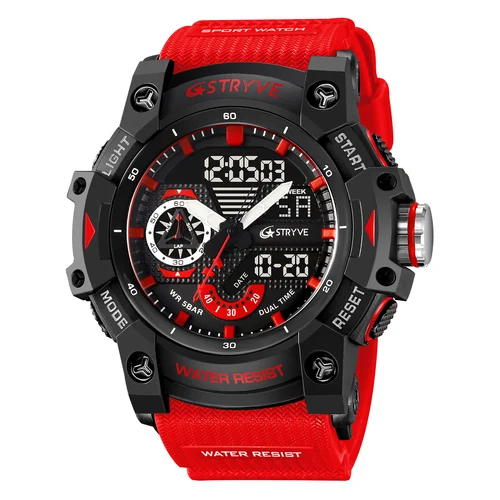 Imagen 2 del producto STRYVE, relojes deportivos electrónicos a la moda para hombre, resistente a los golpes, reloj de pulsera resistente al agua hasta 50M, cronómetro con alarma LED, reloj para hombre 8029