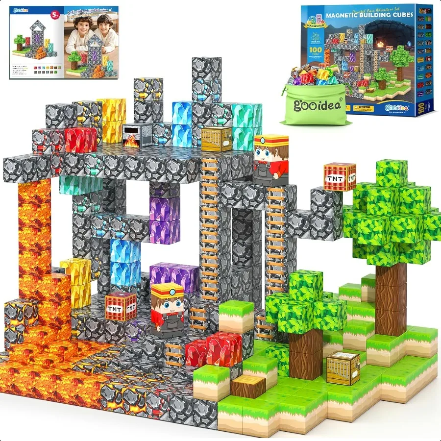 

Magnetic Blocks 100PCS 1 inch Magnetic Building Cubes Magnet Toys Crystal Mine Cave Inspired Playset Magworld Addon Building Cr