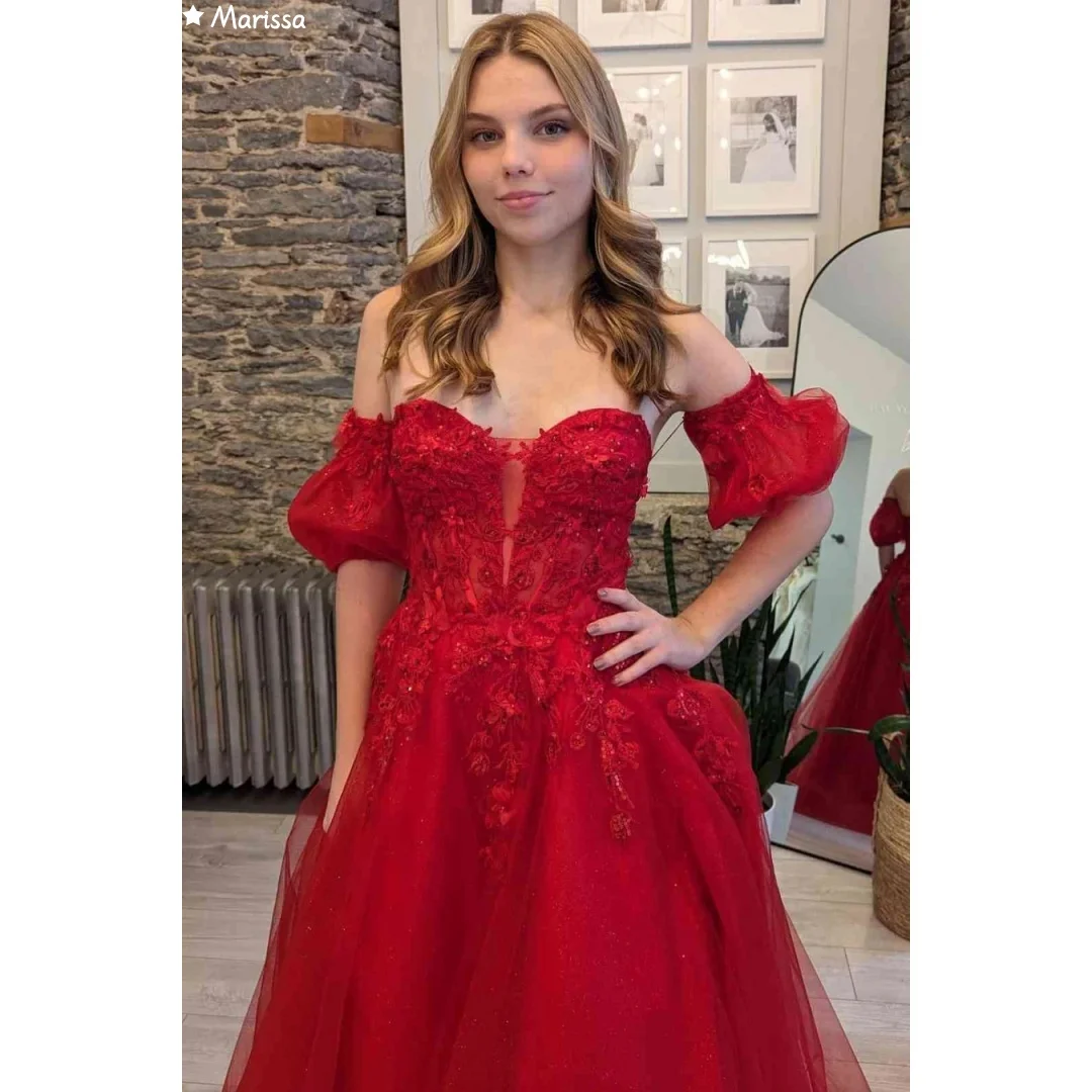 Marissa Abiti da sera da donna di lusso su misura Abiti da festa eleganti da donna 2025 Linea A Elegante abito lungo Rosso termico
