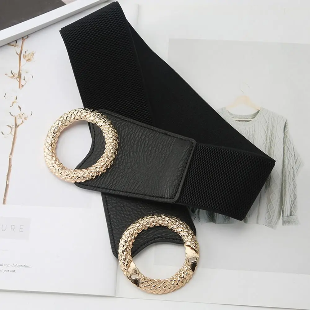 빈티지 신축성 캐주얼 신축성 커머번즈, 럭셔리 와이드 벨트, 골드 버클 코르셋 밴드, 가죽 허리띠