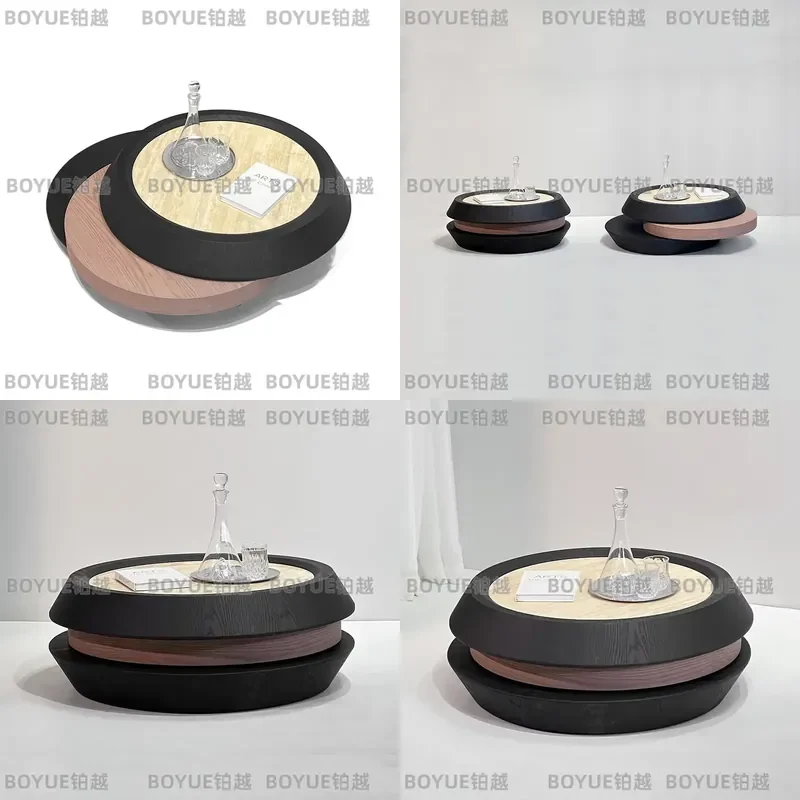 for Modern Italian 360 Degree Rotating Coffee Table Natural Marble Countertop Three Layer Round Living Room Center Table