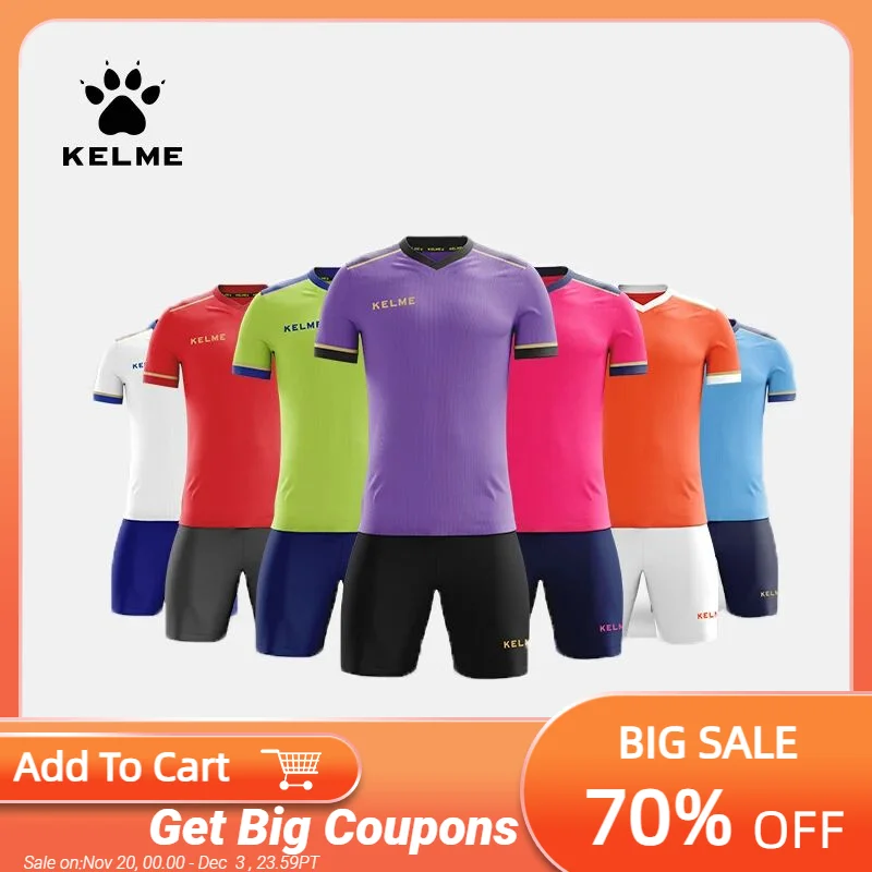 

Мужская футбольная форма KELME на заказ, Футбольная форма, летние тренировочные костюмы, оригинальная команда Джерси с коротким рукавом, дышащая 3871001