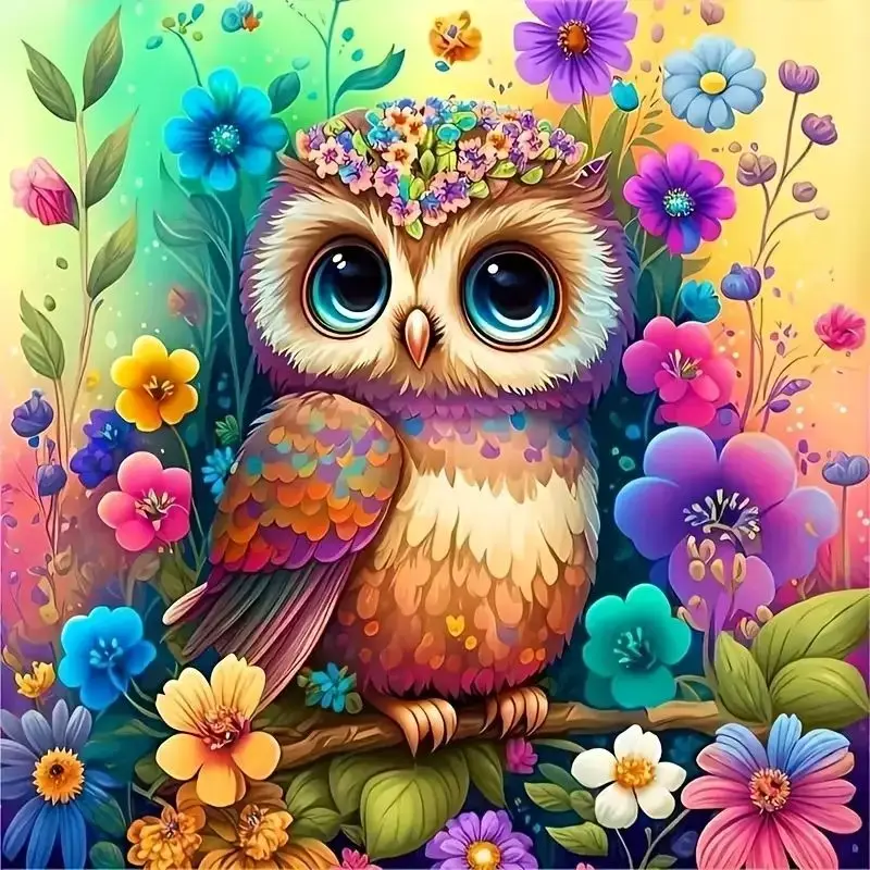 

GATYZTORY Diamond Painting Owl Animal Embroidery Flower Mosaic Handmade Picture Of Rhinestones Gift Needlework Full Kits