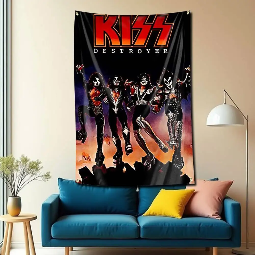 Hard Rock K-KISS-S The Demon Flag Tapestry Banner for Bedroom Living Room Outdoor Camping Custom Supported