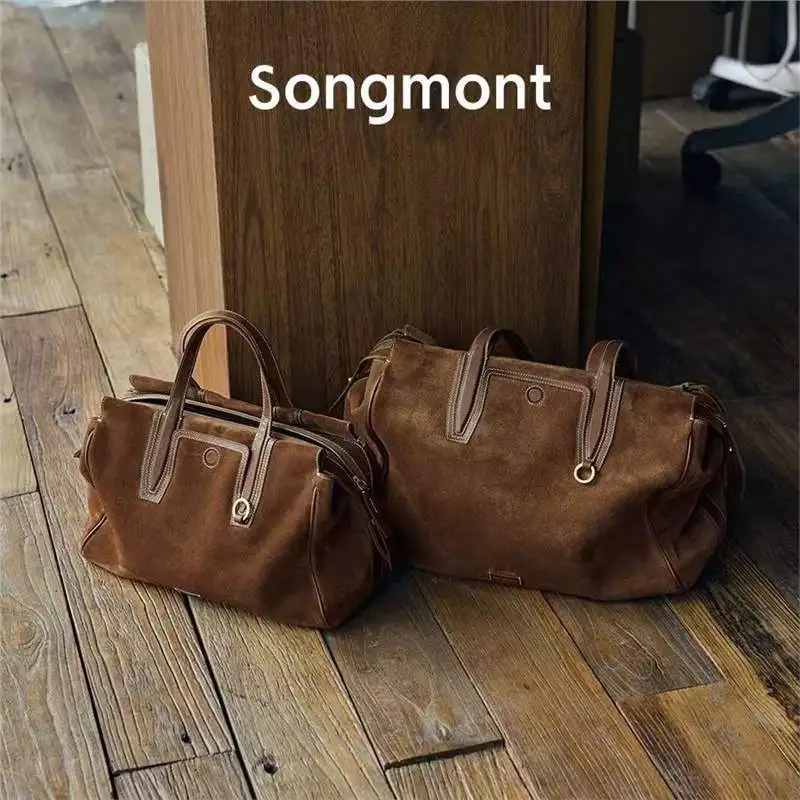 حقيبة سفر من جلد الغزال من Songmont، حقيبة واسعة على طراز بوسطن للتنقل في العمل وفي عطلة نهاية الأسبوع