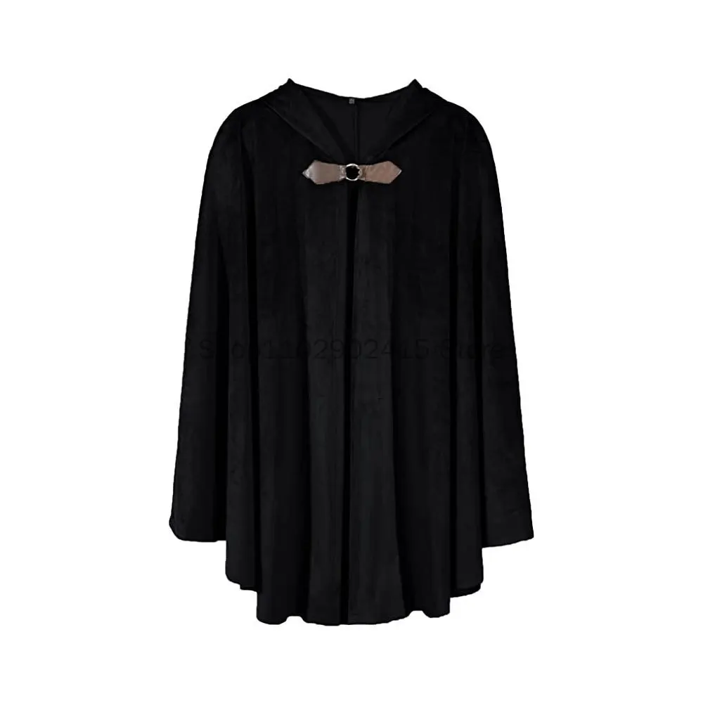 Korte Suède Middeleeuwse Jager Mantel Halloween Volwassen Cape Met Capuchon Tovenaar Ridder Gewaad Cosplay Kleding Toneeldrama Kostuum