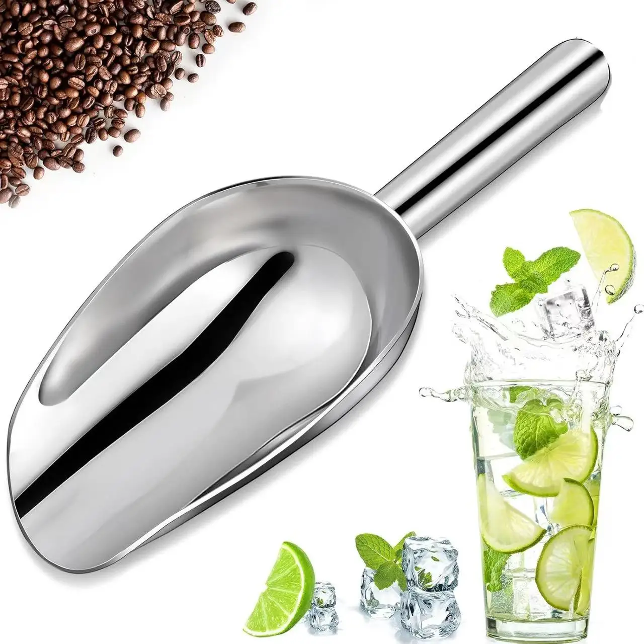 1/3 peça pá de aço inoxidável metal multifuncional pá de gelo colher de medição de alimentos grãos de café pá de farinha acessórios de cozinha