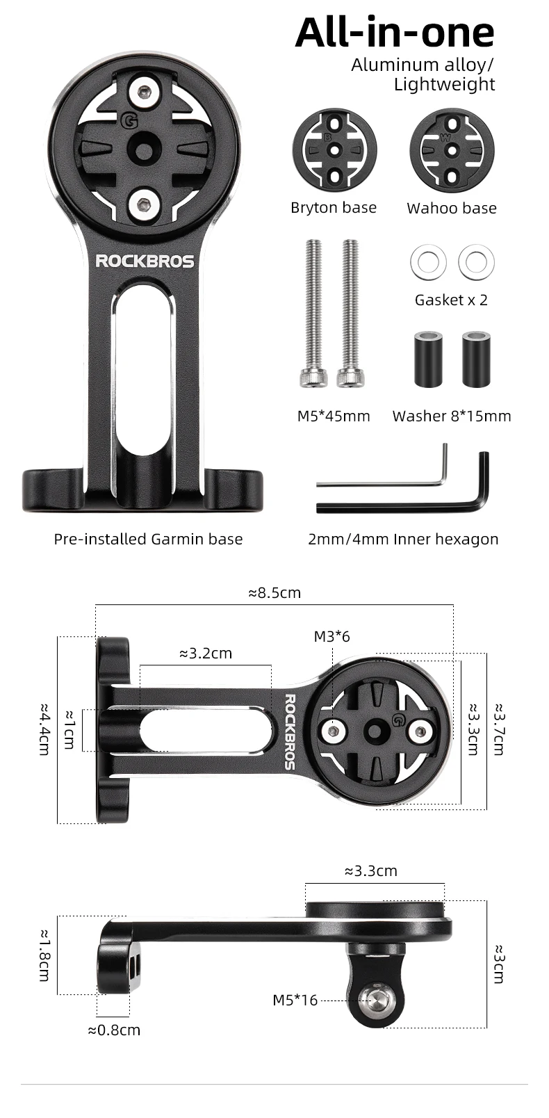 ROCKBROS Fahrradhalterung Frontlicht Lampenfassung Aluminiumlegierung Verlängerungshalter für Fahrradcomputer Wahoo Bryton Garmin Halterung – Detail 15
