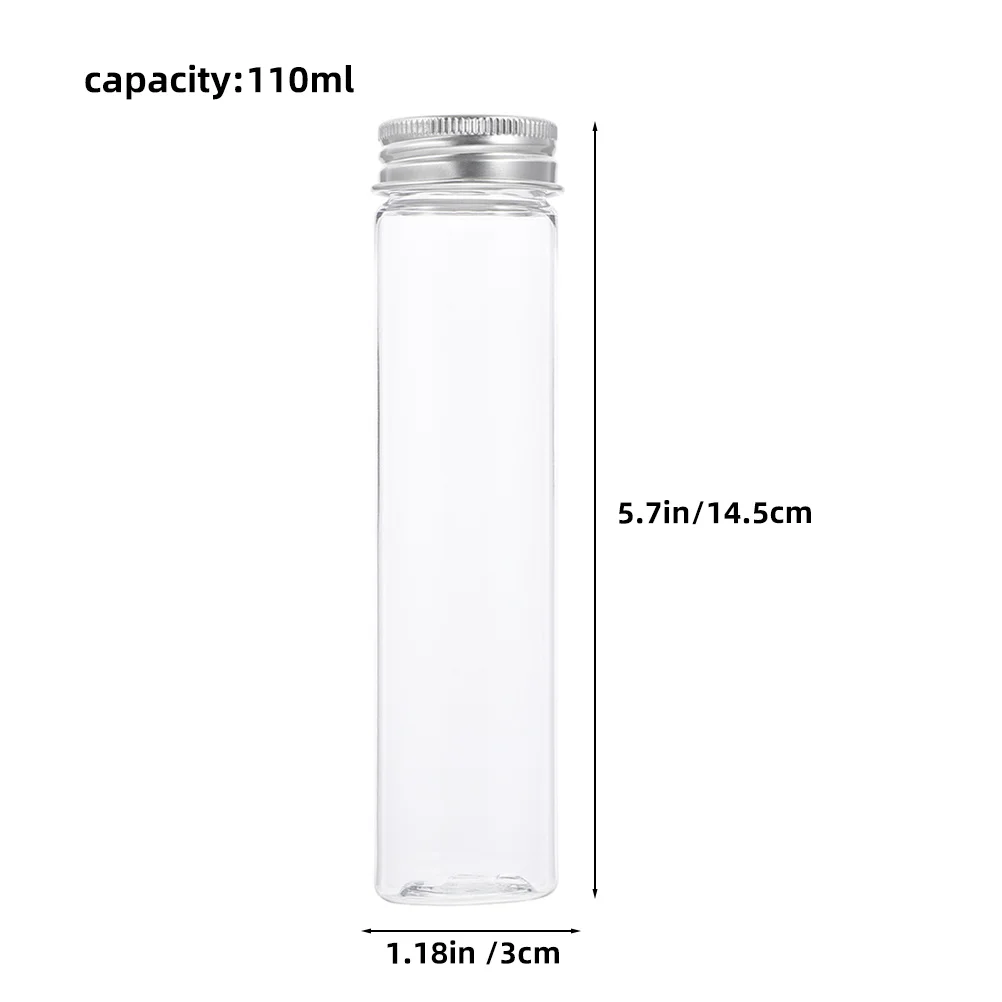 20 قطعة أنابيب اختبار واضحة 110 مللي أنابيب تخزين بلاستيكية قاعدة مسطحة متينة للتجارب قوارير مختومة مقاومة للماء حاويات صغيرة