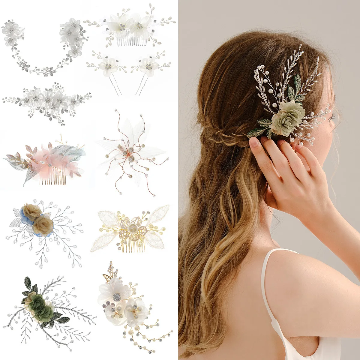 Hair Headdress Handmade Bride Crown Headdress Flowers Inserted Comb Hair Ornaments Sets Flower Comb Jewelry Hair Clip Female