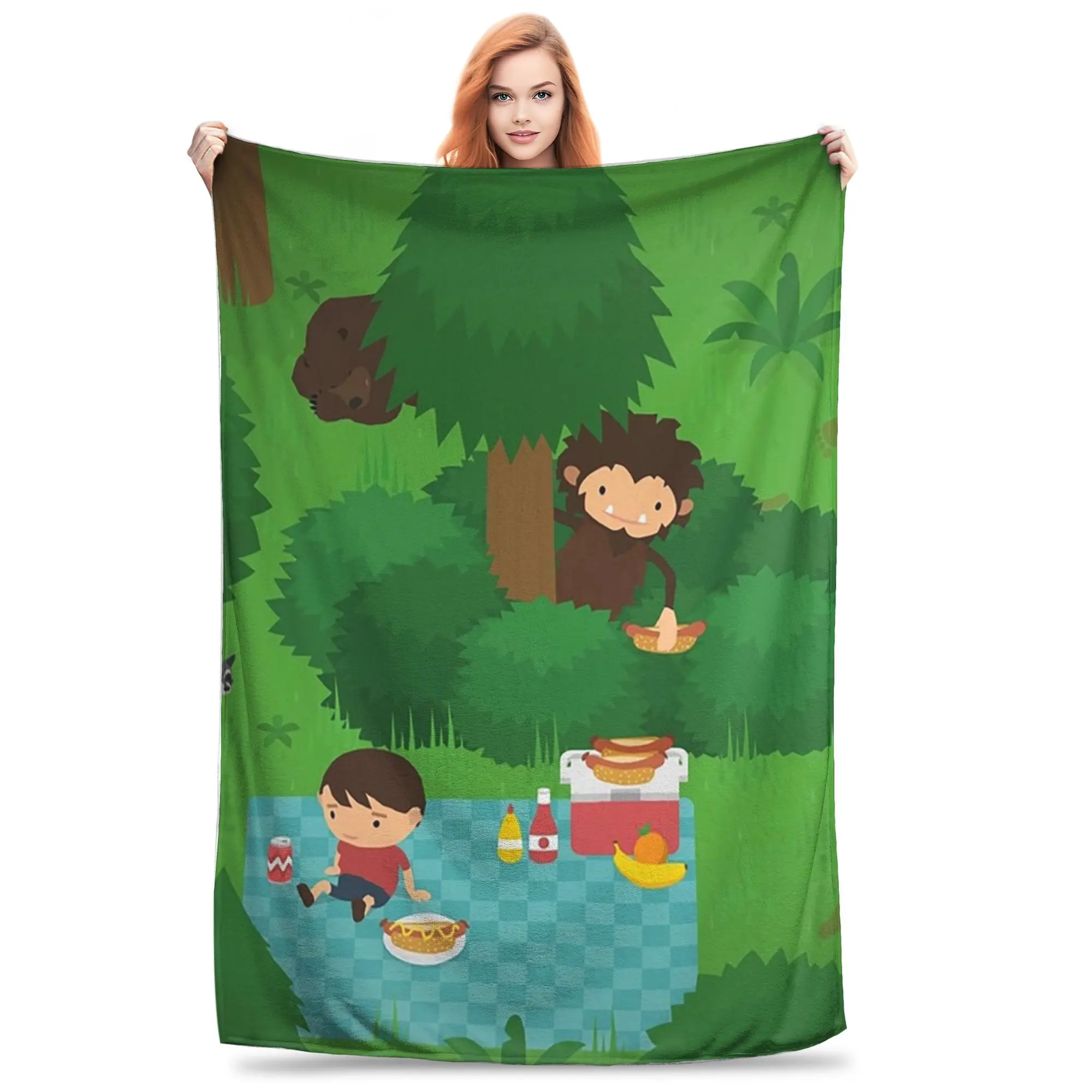 Sneaky Sasquatch Picnic Blankets Soft Warm Flannel Throw Blanket Bedspread for Bed Living room Picnic Travel Home Couch