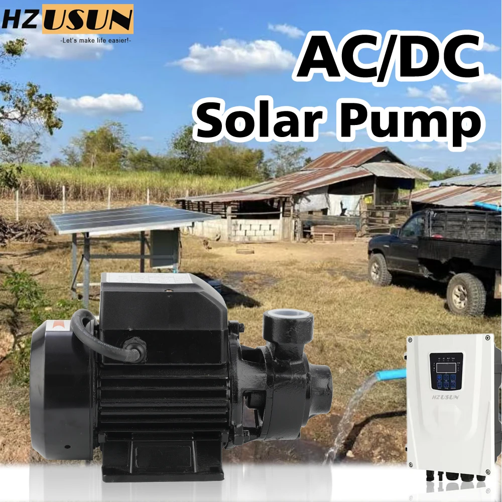 HZUSUN 1HP Small Hybrid Solar Powered Peripheral Clean Water Spray Pump Solar DC AC Automatic Switch High Pressure Booster Pump