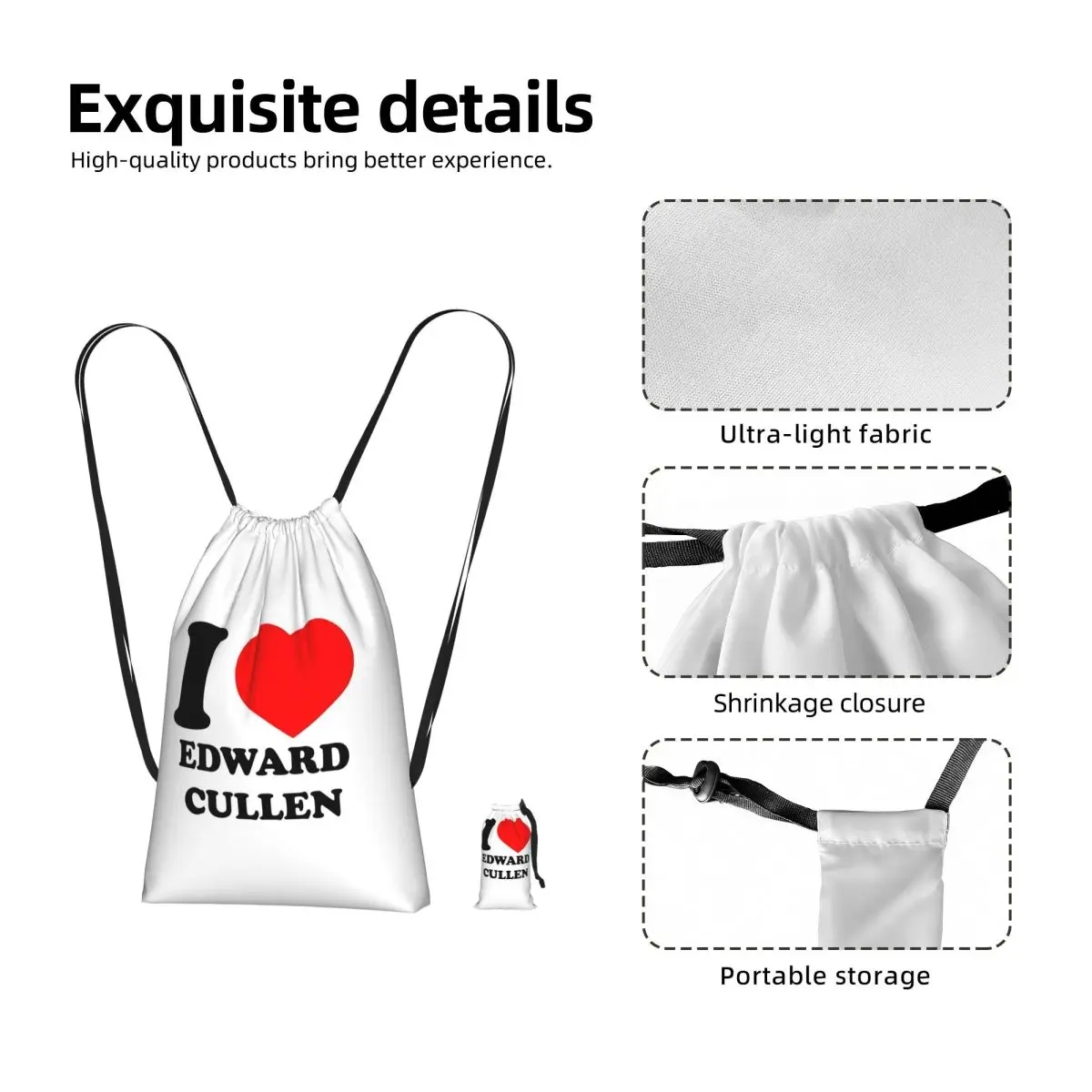 Edward Cullen Twilight Drawstring Backpack Sports Gym Bag Lightweight Foldable Storage Drawstring Bag for Men Women