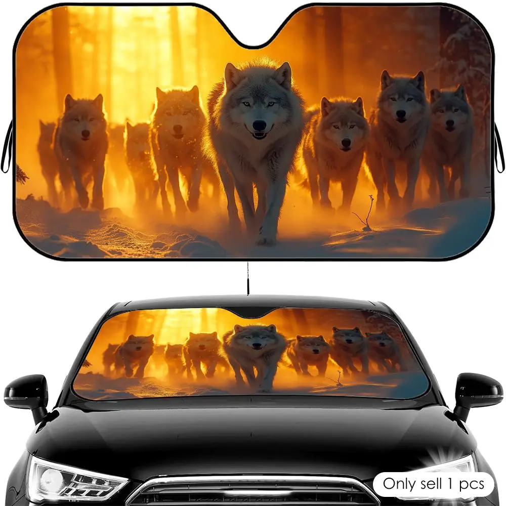 The Wolf Pack Rushes Forward Sun Visor Foldable Universal Car Windshield Sun Shade UV Protection Heat Insulation Foldable Cover
