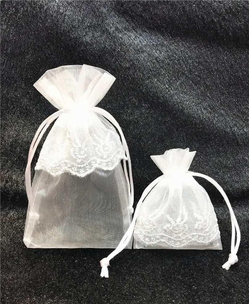 50pcs/set 8x10 10x17cm White Organza Bag rose gold Wave Lace Drawstring Bag for Jewelry Packaging Gift  Wedding Party Christmas