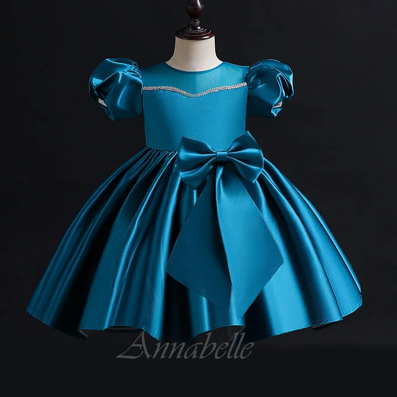 Annabelle Baby Kleider für Geburtstags feier Laterne Ärmel Kleid Prinzessin Kleid mit Bogen Kinder Leistung Party Kleid Vestidos