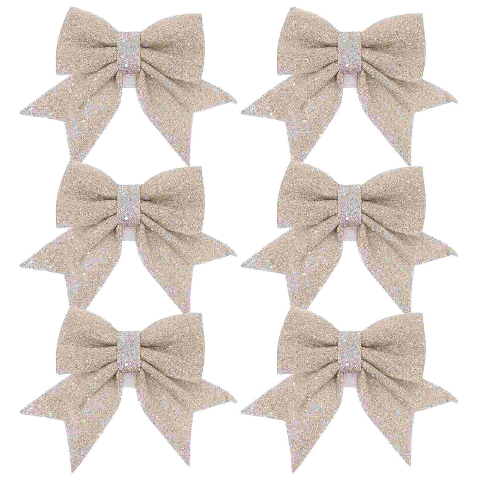 6 Pcs Christmas Bow Xmas Tree Pendants Decorations Outdoor Top Hat Ornaments Hanging Pearl Cotton Bow-knot Lace Ribbon