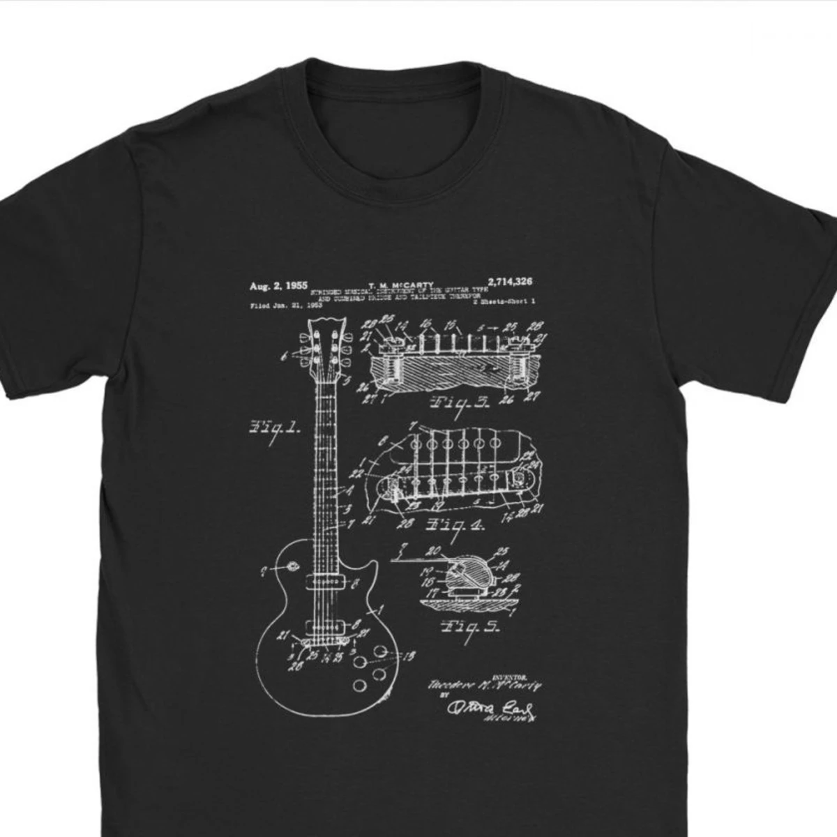 Patent Acoustic Electric Guitar Structure Music T Shirts Men Premium Cotton Vintage Tops T Shirts Youth Art Singular Tshirts