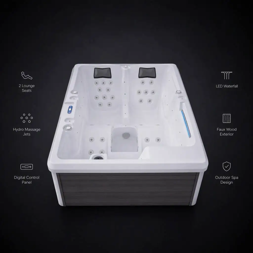 Factory Direct Outdoor Acrylic White Rectangle 2 3 Person 36 Jet Massage Hot Tubs Spa Waterfall Computer Control Hotel Garden CE