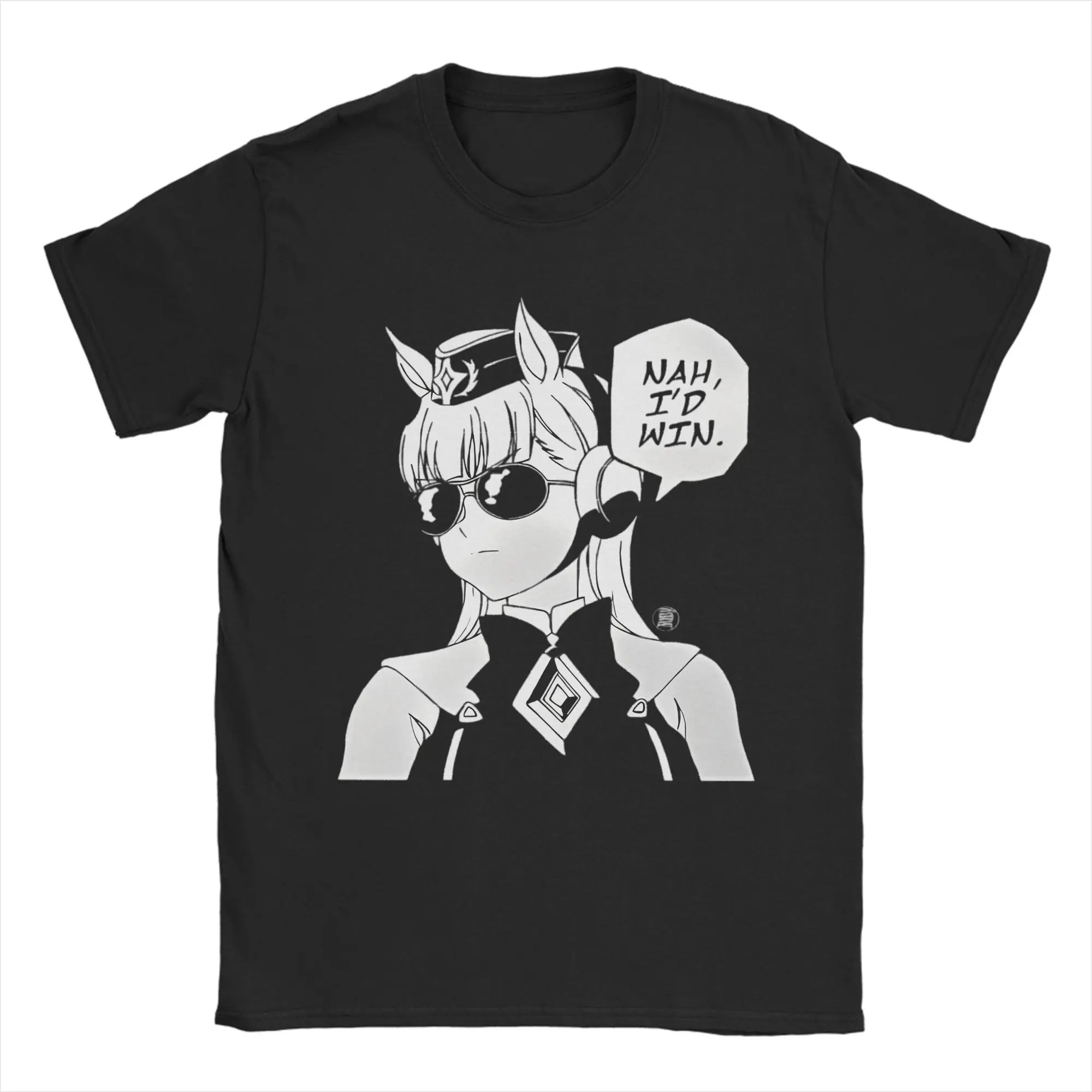 الترفيه الذهب السفينة أنيمي Caseneko Uma Musume تي شيرت الرجال الياقة المستديرة القطن تي شيرت قصير الأكمام تي شيرت حجم كبير الملابس #3