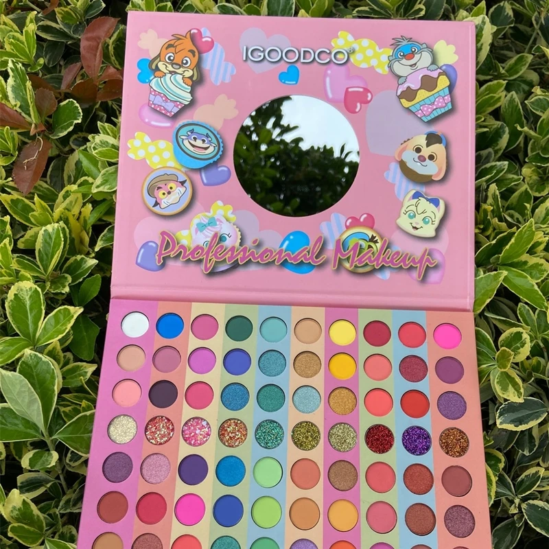 Paleta de sombras de ojos grandes con purpurina de espejo, pigmento de rubor, lentejuelas, maquillaje profesional para cara, 80 colores, lindo perro mate