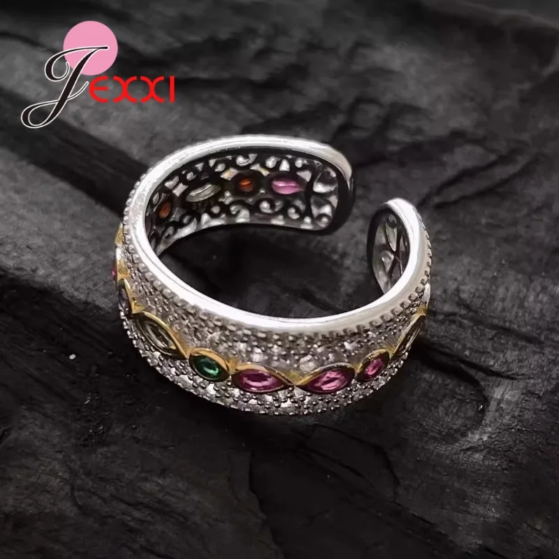 

Genuine 925 Sterling Rings for Women Fashion Shinning CZ Crystal Adjustable Ring Fine Jewelry Party Birthday Gift Free Size