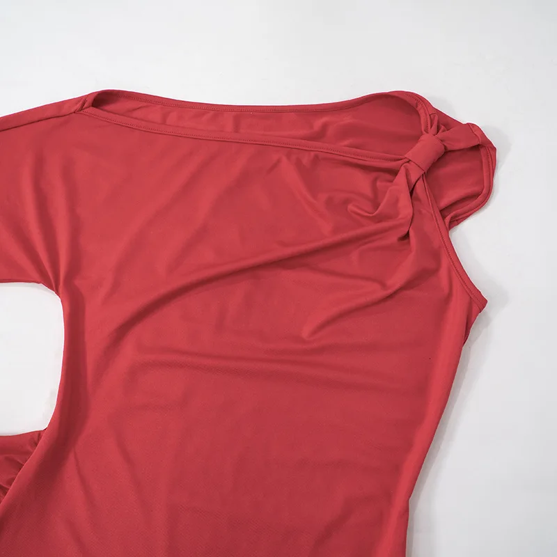 فستان قصير غير متماثل بكتف واحد مكشكش ثنيات فساتين حمراء مثيرة لملابس نادي حفلات أعياد الميلاد النسائية #6