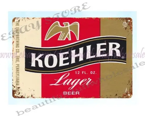 art posters sale 1950s Koehler Lager Beer Erie Brewing Co Erie PA metal tin sign