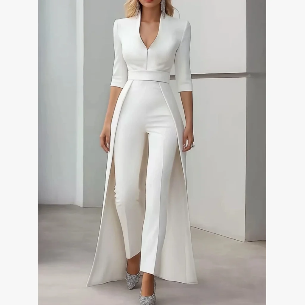 

Customized Elegant Long Pantsuits Wedding Dresses V-Neck Floor-Length Brides Dress Women Vestidos De Novias Evening Gowns 2026