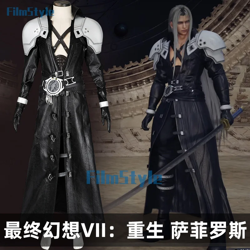 FF7 Sephiroth Cosplay Costume Black Fantasy Leather Coat and Accessories Full Set and Individual Items Are Sold Custom Size