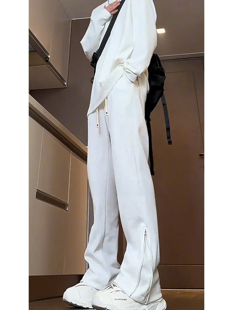 

Cleanfit American Sle Zipper Sports Casual Pants Men's High Waist Slimming Drape Straight Leg Micro Flared White Casual Tro...