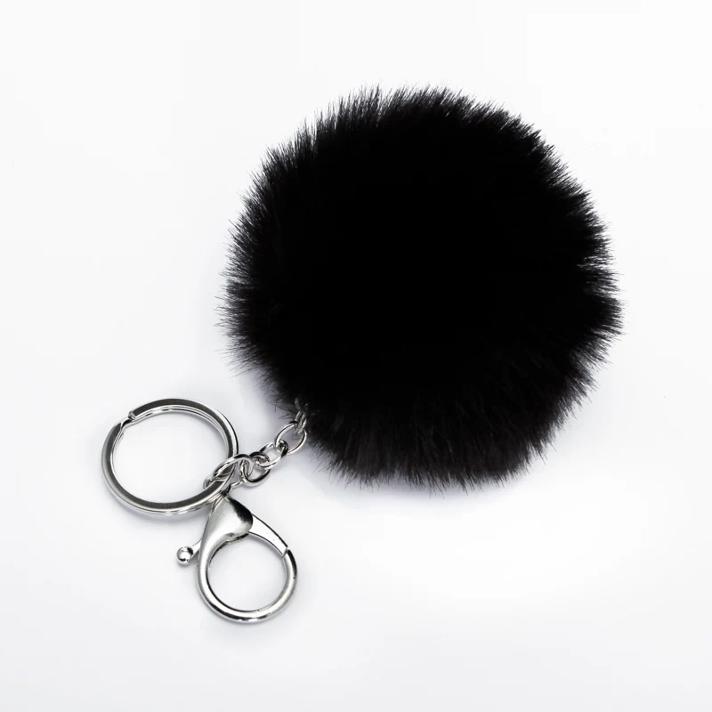 Image 4: 1 pièces 8 cm fausse fourrure marque sac porte-clés pompon voiture porte-clés couleur argent chaînes pompons fausse fourrure de lapin breloques chaîne A